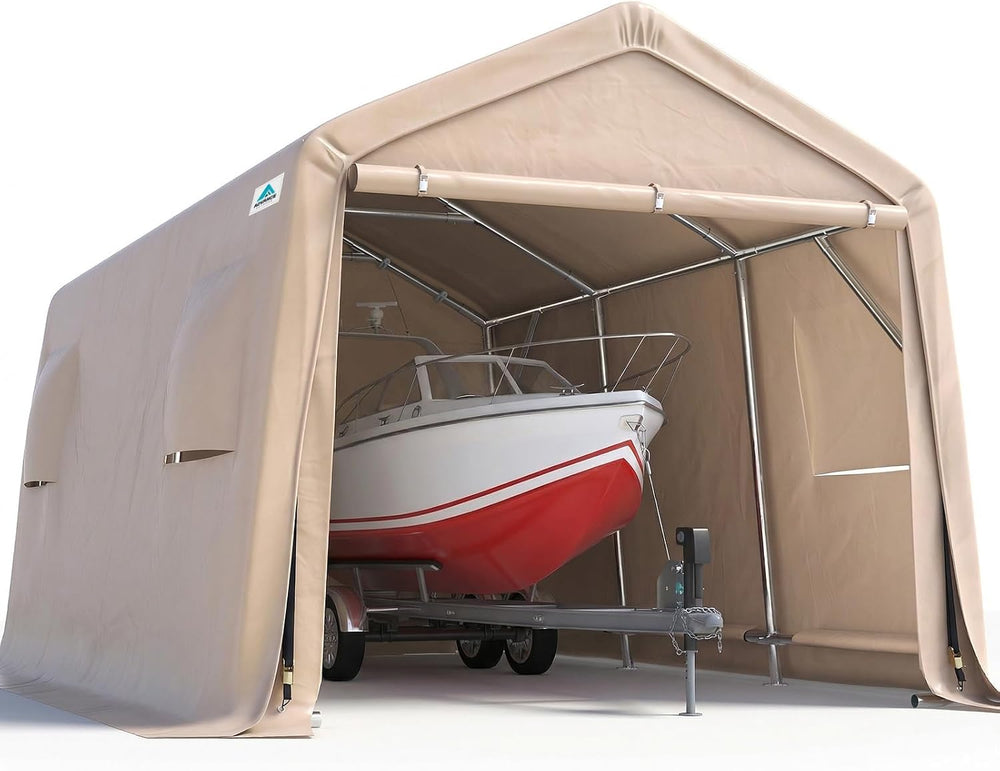 10X15 ft Garage Shelter Steel Metal Peak Roof Portable Storage Shed Carports ...
