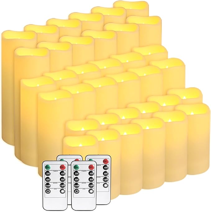 36-Pack Flickering Flameless Candles with Remote Control - LED Fake Candle Pe...