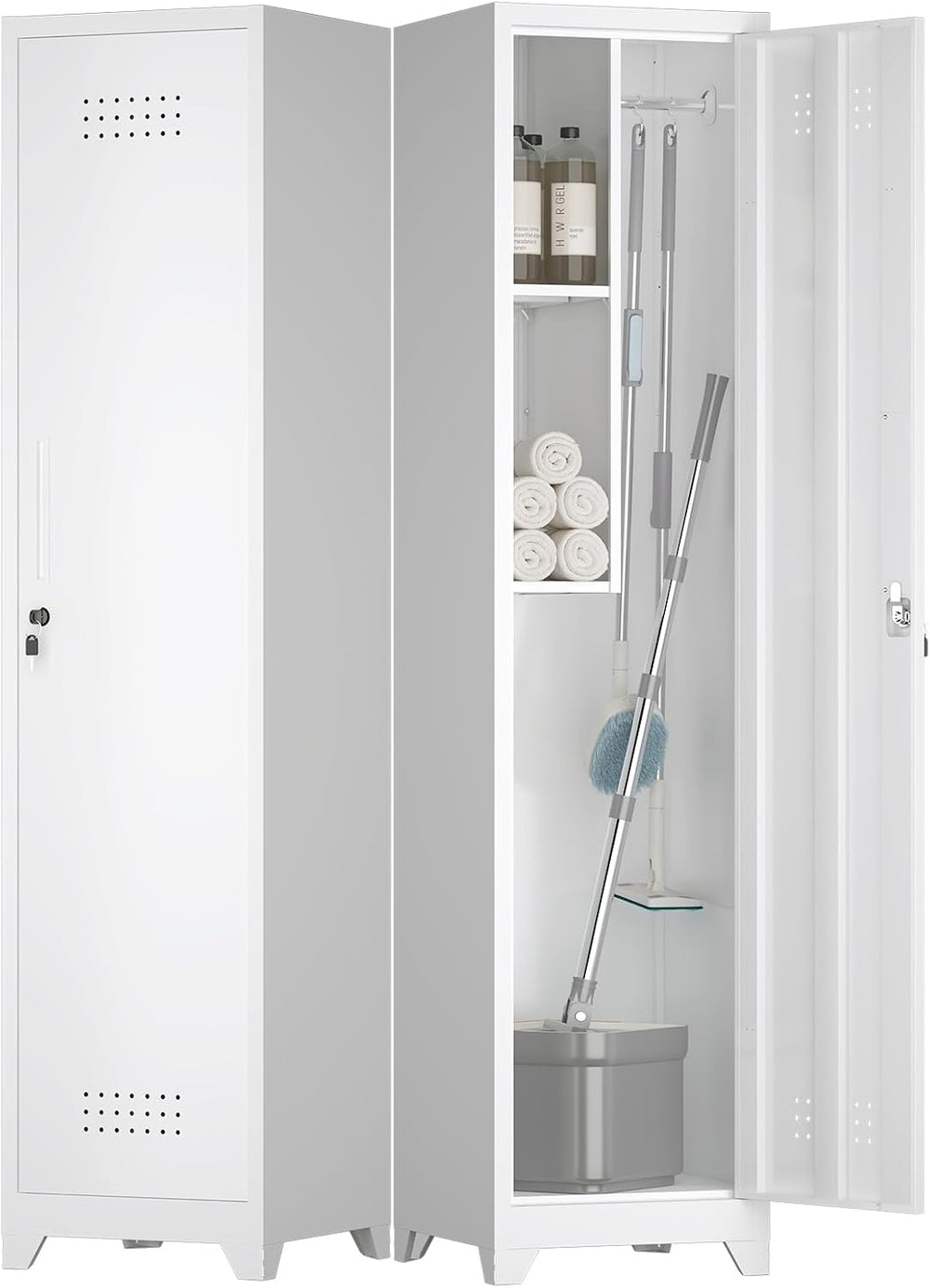 Slim Broom Closet Storage Cabinet, 65" H Metal Cabinets with Lock and Sh...