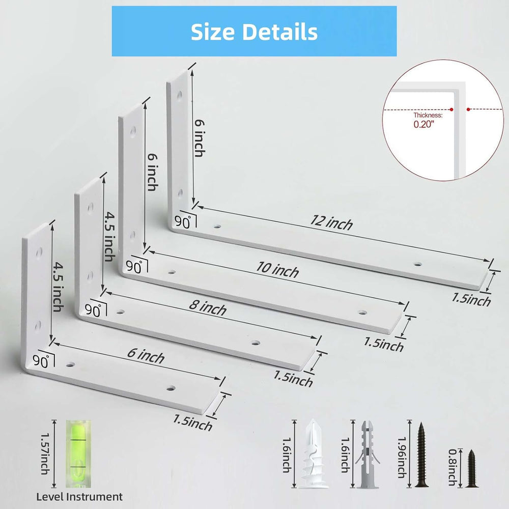 Shelf Bracket, Heavy Duty Floating Shelf Brackets 12-Inch Long, 6-Pack Bracke...