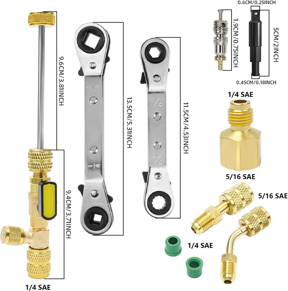 Valve Core Remover Installer Tool and HVAC Service Wrench Set with Hex Bit Ad...