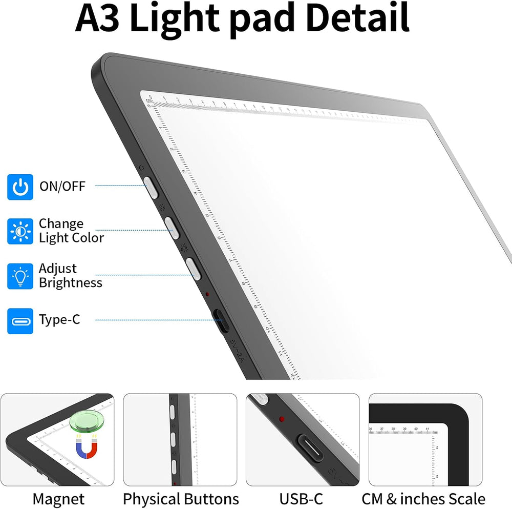 TOHETO A3 Light Board with Bag for Diamond Painting, Super Bright Magnetic Li...