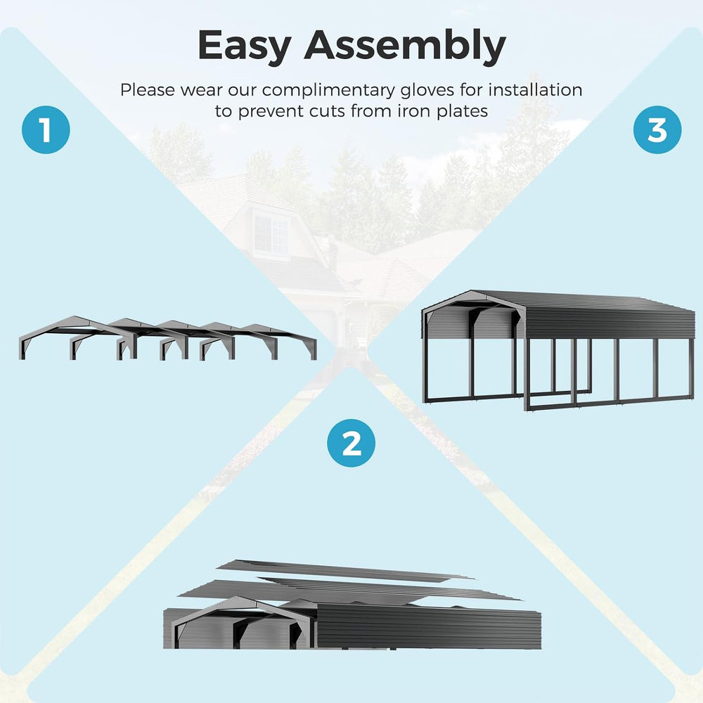 12ร20 FT Carport, 2"x2" Reinforced Frame & 29-Gauge Leak-Resist...