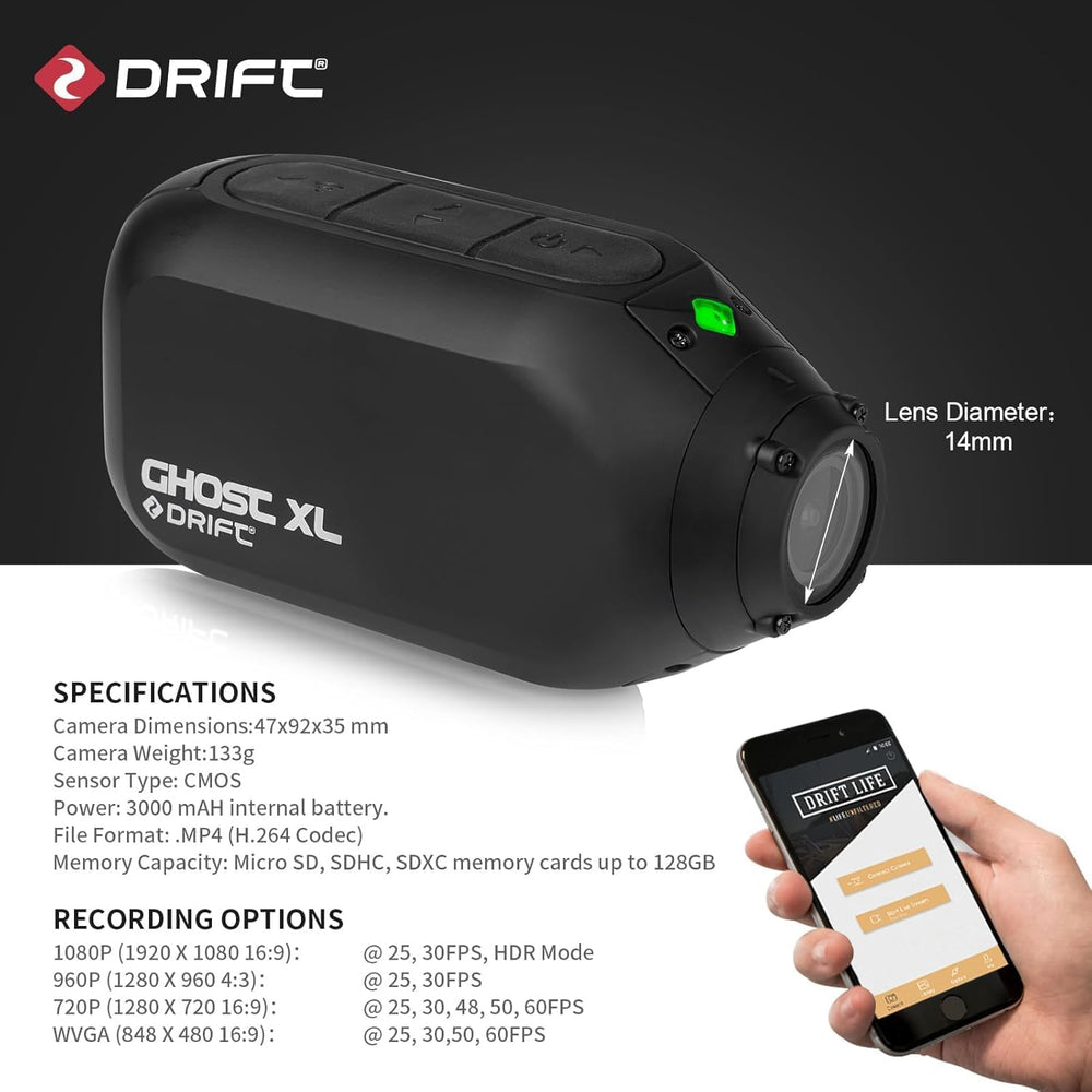 Drift Ghost XL Motorcycle Action Camera, 1080P, 9-Hour Battery, Waterproof