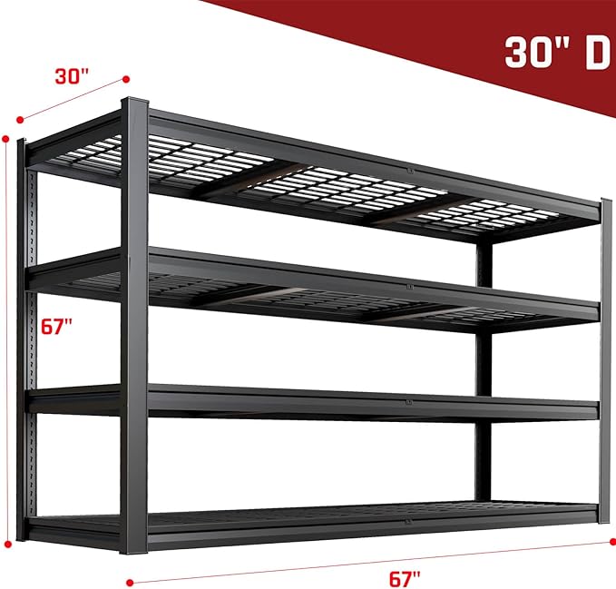67" Wide Garage Shelving Unit, 3500 LBS Capacity, Industrial Adjustable ...
