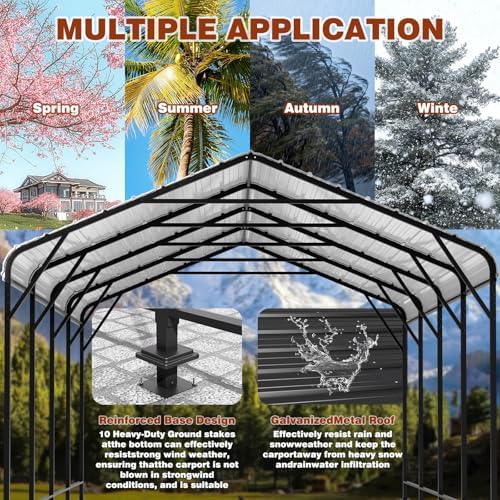 LEVELEVE 12x20 FT Heavy-Duty Metal Carport, Galvanized Steel Car Canopy with ...