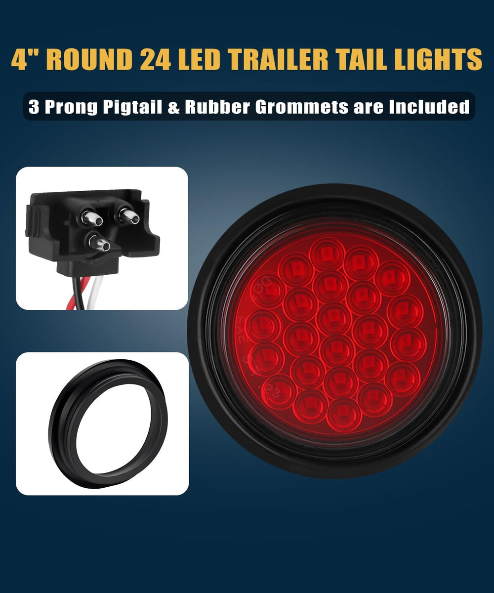 10Pcs 4 Inch Round Led Trailer Tail Lights, Red 24 LED Trailer Lights Waterpr...