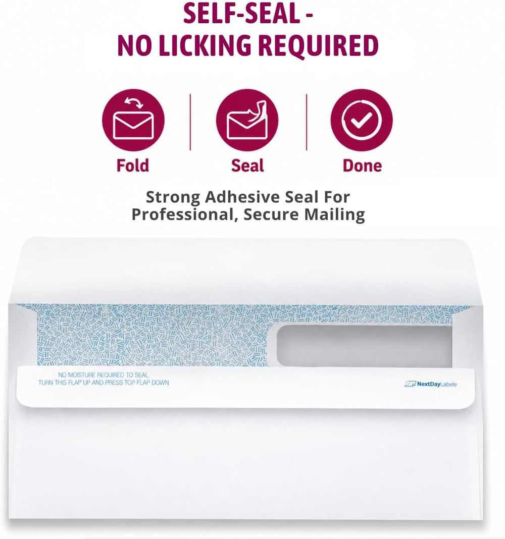 NextDayLabels #9 Double Window Check Envelopes, Made in USA, 500 Pack