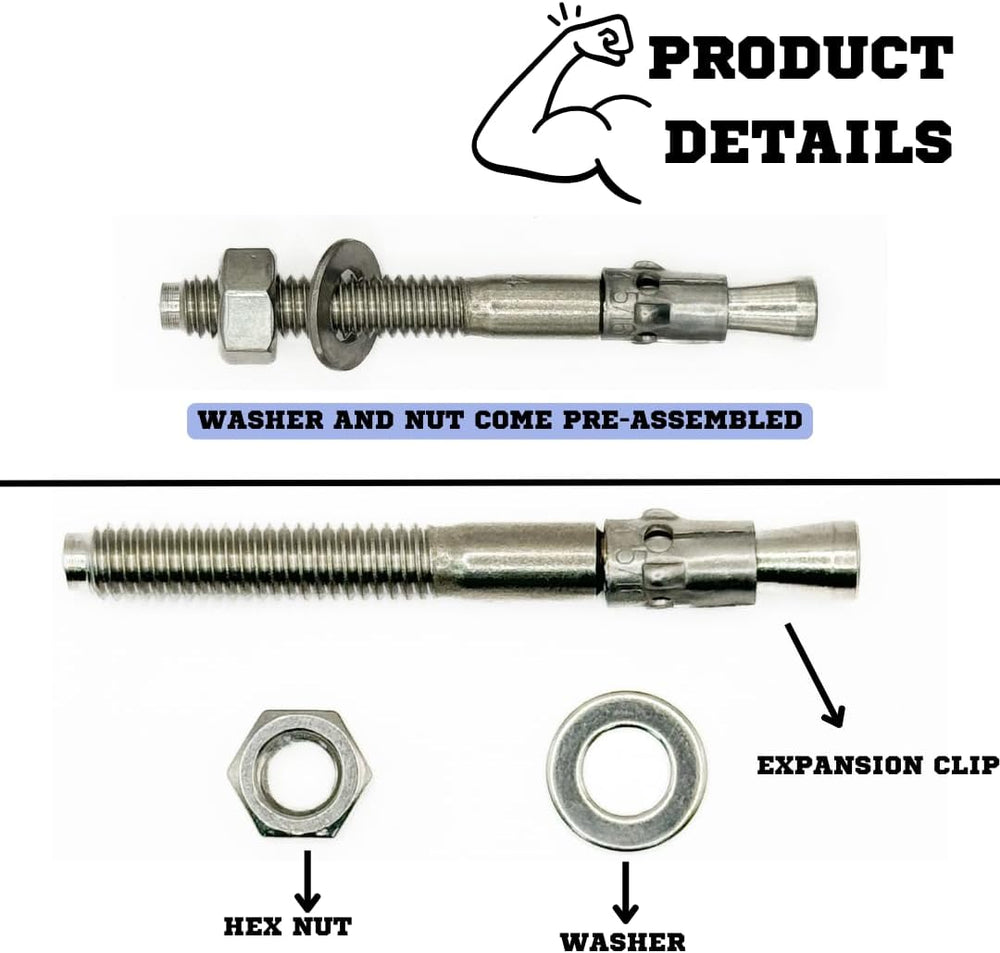 Mighty Fasteners 304 Stainless Steel Wedge Anchors 5/16" X 3" - 25 ...