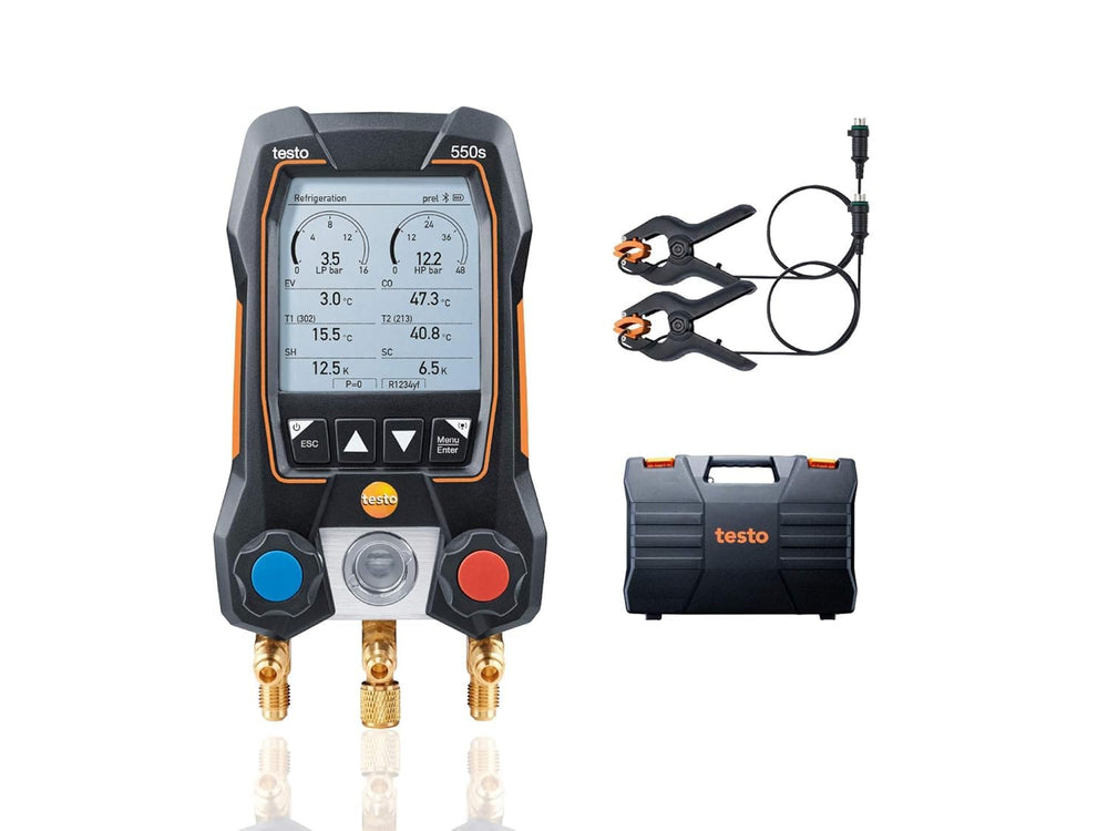 testo 550s AC Manifold Gauge Set – Manifold Gauges HVAC – Incl. 2 Wired Tempe...