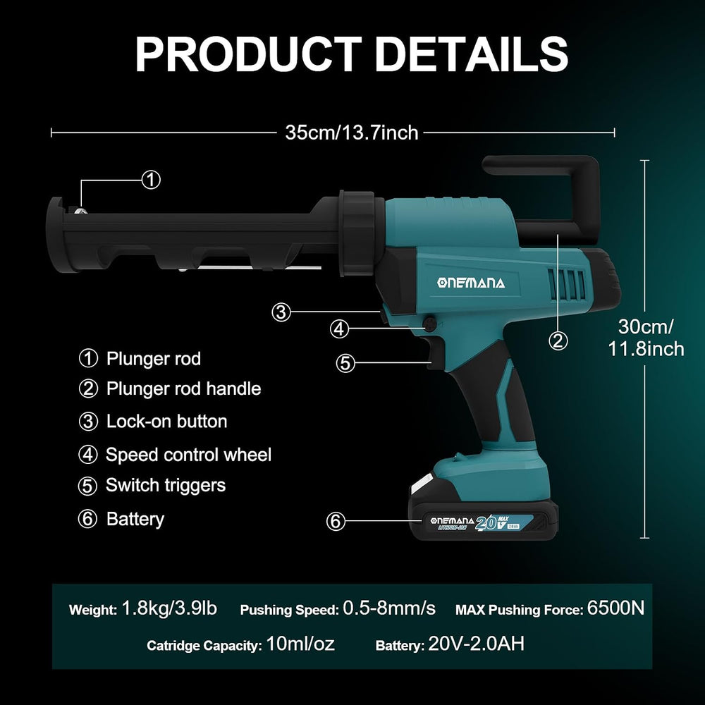 Caulk Gun 20V Auto Retract Drip-Free Caulking Gun with LED 300ml/10oz Silicon...