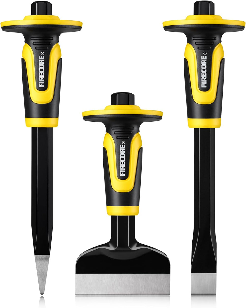 Concrete Chisel Set, Firecore 3PCS Stone Chisel Tool with Rubber Hand Guard