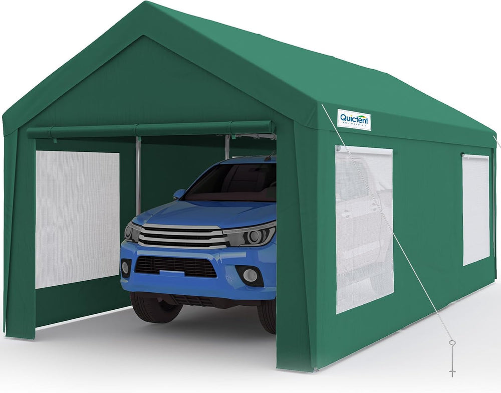 Quictent 12x20 ft Heavy Duty Carport with Sidewalls, Reinforced Galvanized Ou...