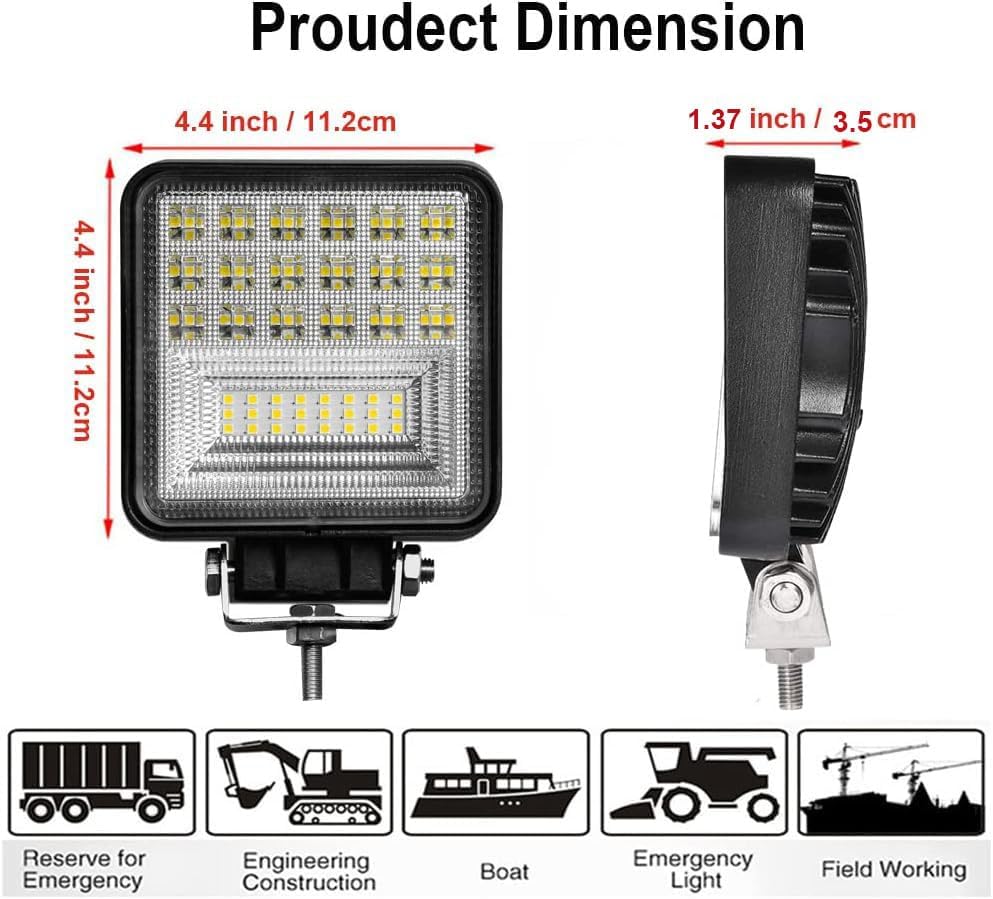 WINBANG LED Light Pods, 4 inch 126W Square LED Work Light, 12V 24V Spot/Flood...