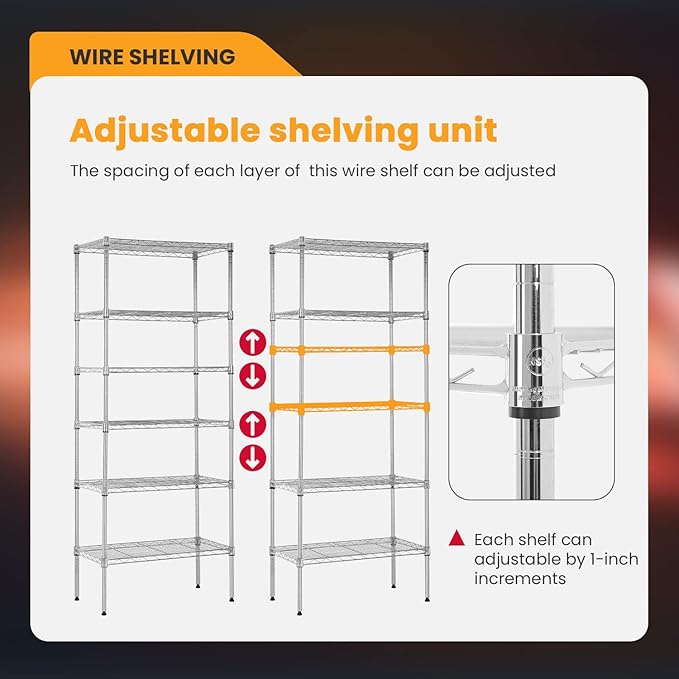 BestOffice Adjustable Wire Shelving Storage Shelves Heavy Duty Shelving Unit