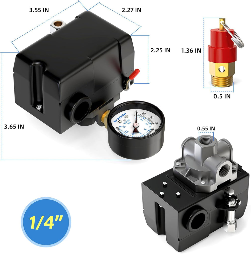 MEANLIN MEASURE Air Compressor Pressure Switch Control Valve 95-125 PSI 110V-...