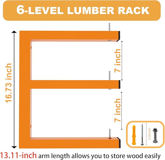 4 Pack Wall-Mounted Lumber Rack, Heavy Duty Wood Storage Racks, 6-Level System