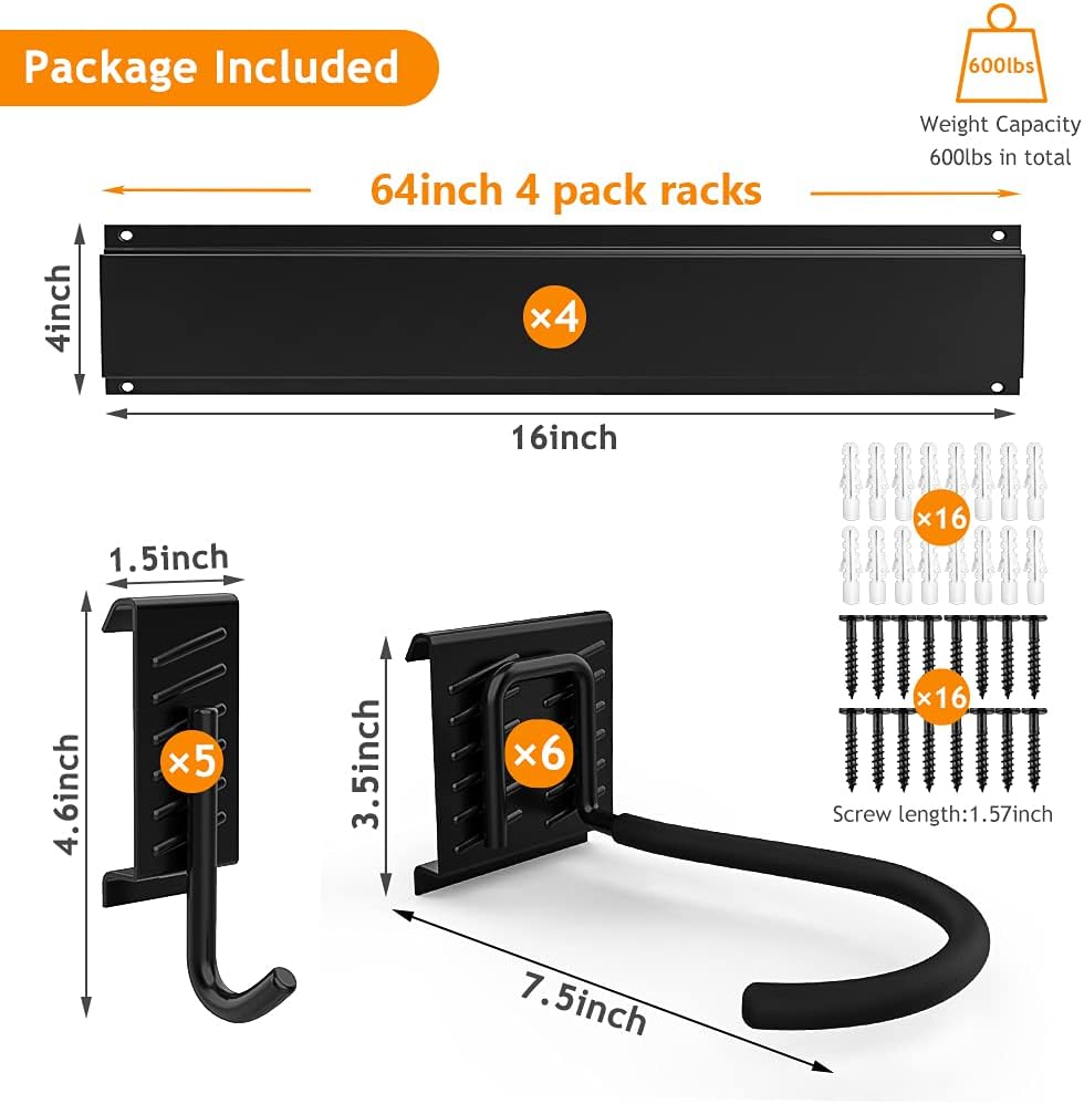 TORACK Bike Storage Rack, 6 Bikes Bike Racks & 5 Helmets Hooks for Garage