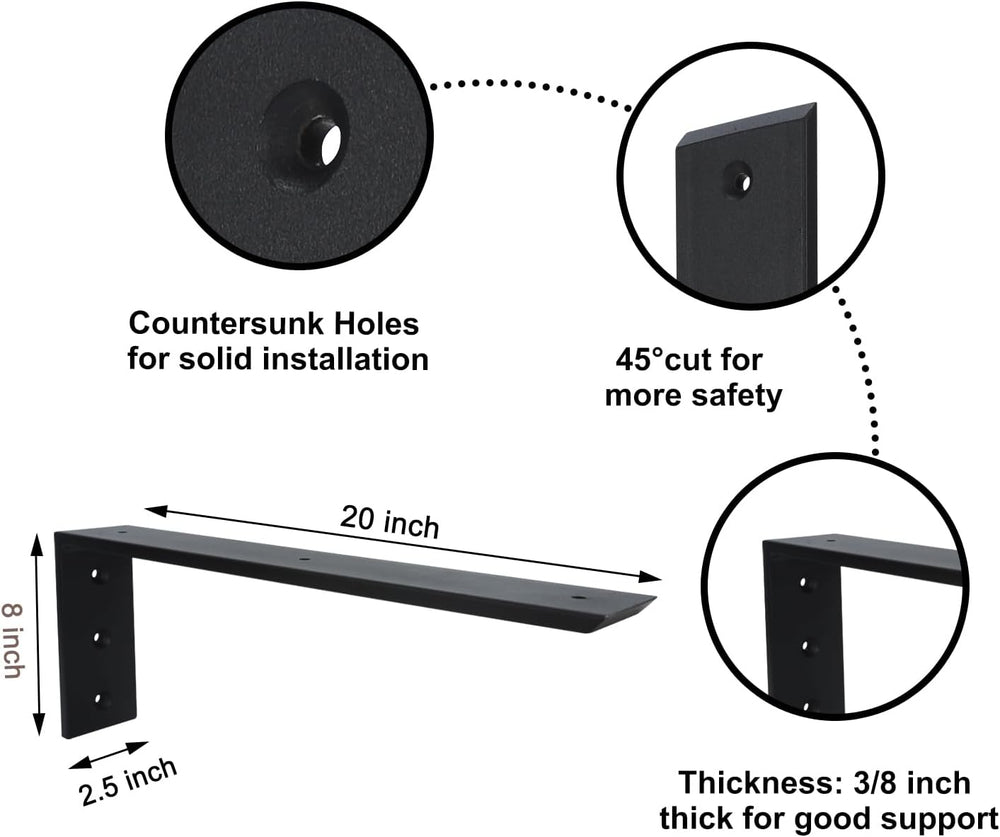 Countertop Support Bracket 4 Pack 20 inch Heavy Duty 3/8" Thick Black Gr...