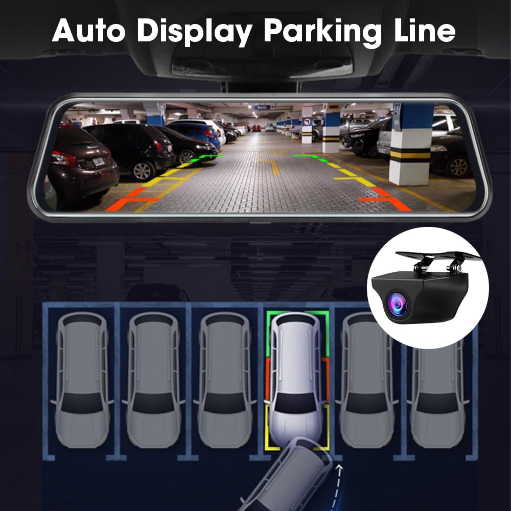 Upgraded 10'' Rear View Mirror Camera Mirror Dash Cam Front and Rear ...