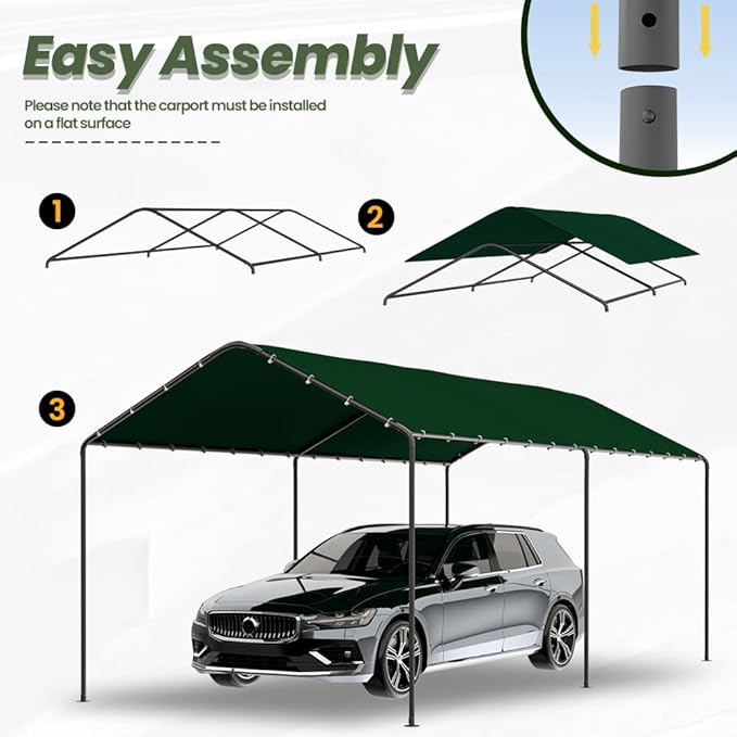 Carport, 10‘ x 20’ Heavy Duty Portable Garage All-Season Car Canopy w/Removable