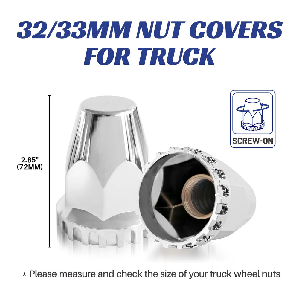60Pcs Semi Trucks Lug Nut Covers Chrome, 33mm Lug Nut Covers ABS Plastic Anti...