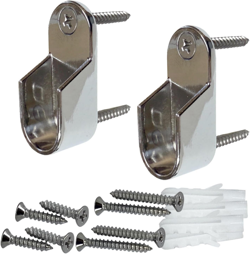 Oval Closet Rod End Supports | Screw on Type | 15mm x 30mm | Polished Chrome ...