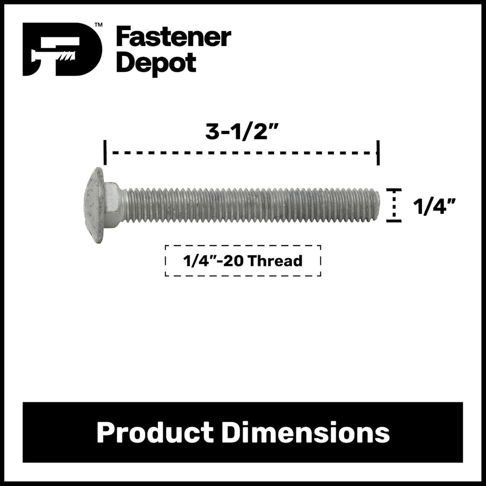 1/4"-20 x 3-1/2" (100 Pack) Galvanized Carriage Bolt Kit Grade 307A...