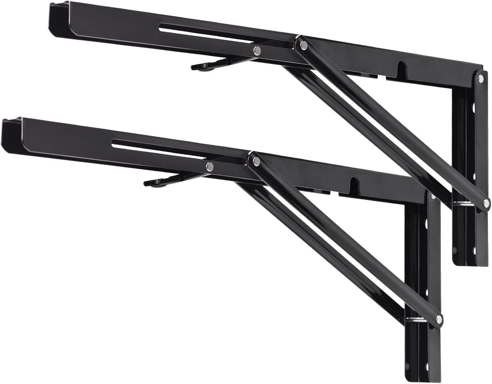 YUMORE 18 Inch Folding Shelf Bracket, Heavy Duty L Bracket, Black, 2 Pack