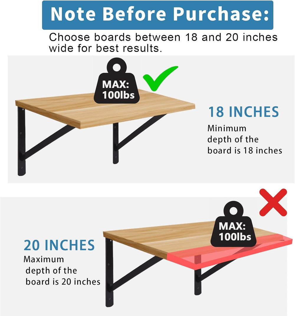 8 Pack 18 Inch Heavy Duty Metal Shelf Brackets (457x295mm) - 90 Degree Wall M...