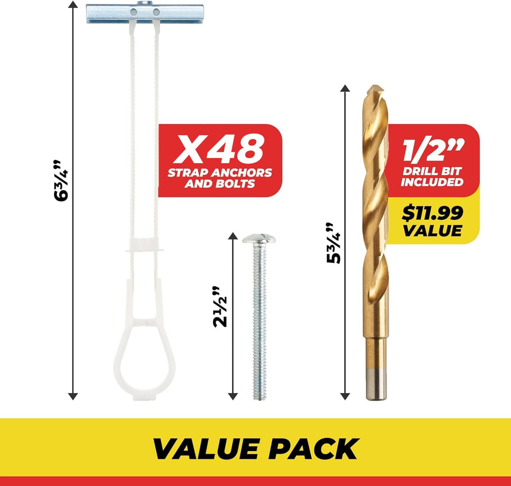 1/4โ-20 Quick Easy Heavy Duty Toggle Anchors with Bolts - Hollow Wall Anchors...