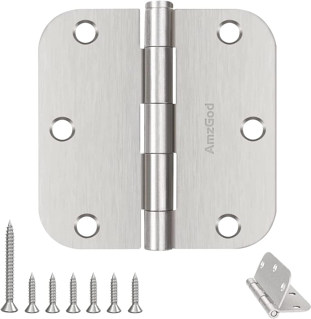 Door Hinges Brushed Nickel - 36 Pack Satin Nickel 3.5 Inch Rounded Interior D...
