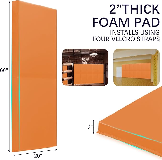 PROGOAL 60"/72" High Gym Wall Padding 2"/4" Thick Foam Ba...