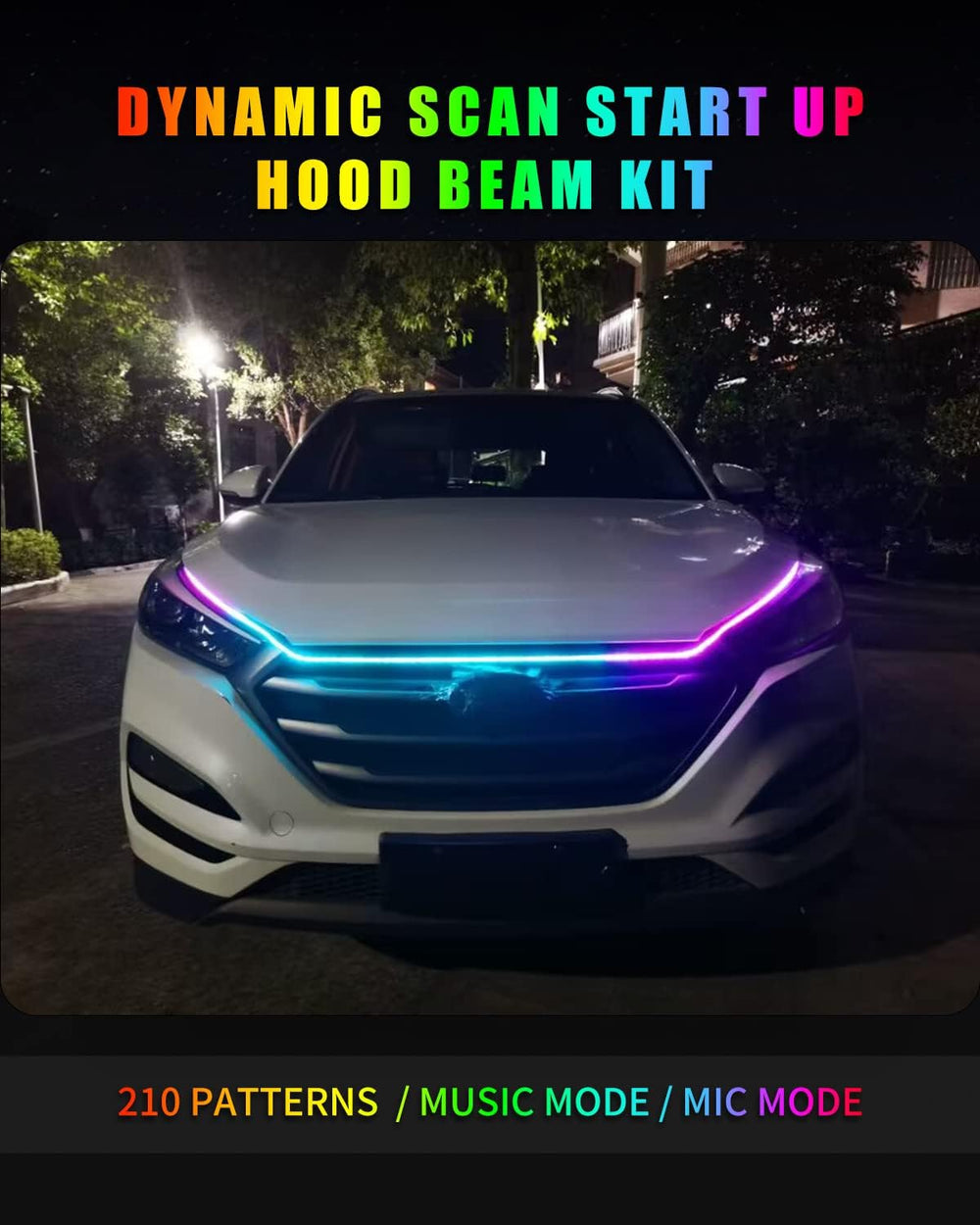 YM E-Bright LED Hood Light Strip, 70in RGB App Control Dynamic Scan DRL 12V