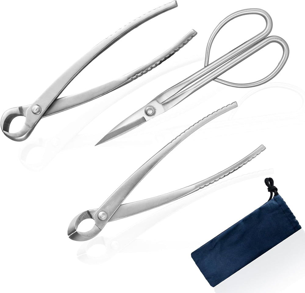 Bonsai Tools Set 3-Piece โ Knob Cutter, Concave Cutter & Scissors for Trim