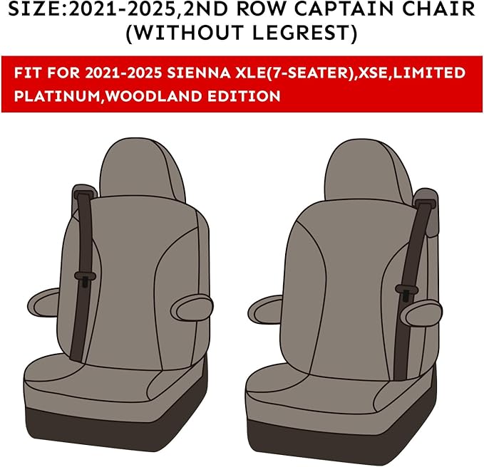 EKR Sienna Seat Covers for 2021-2025 Toyota Sienna XLE, 7 Seats, 2nd Row