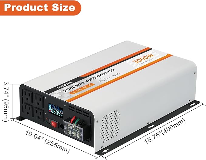 3000 Watt Pure Sine Wave Inverter, DC 12V to AC 120V