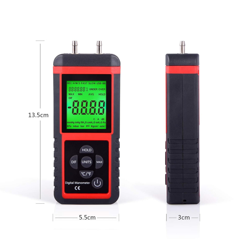 EHDIS Manometer, Professional Air Pressure Meter, Dual-Port HVAC Digital Mano...