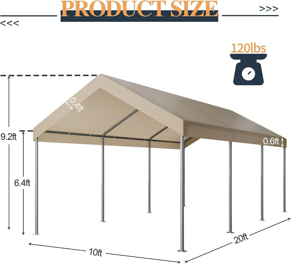 Shintenchi 10x20 FT Heavy Duty Carport,Khaki