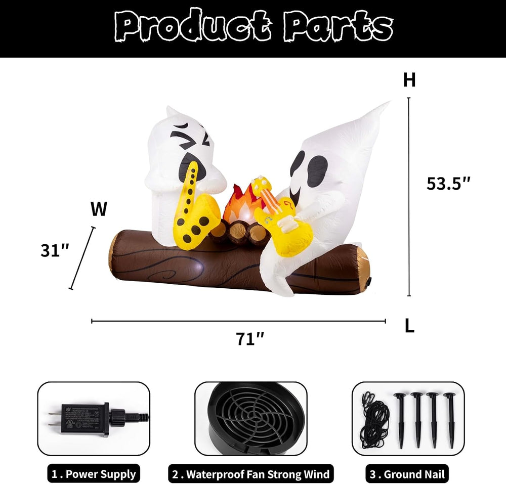 6 FT Halloween Inflatable Musical Ghosts Built in LED Campfire Yard Decor