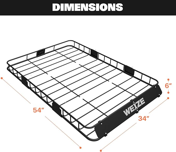 WEIZE 54" x 34" Heavy Duty Roof Rack, Rooftop Cargo Carrier Basket