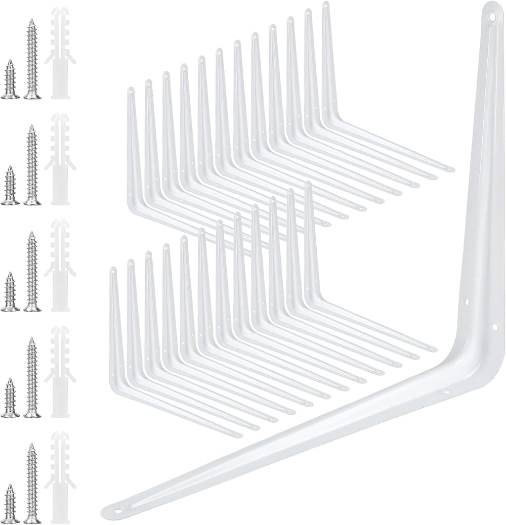 SOUJAP 24 Pack 10 x 12 Inch White Shelving Brackets, Metal L Brackets Support...