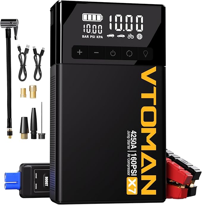 VTOMAN X7 Jump Starter with Air Compressor, 4250A Portable Car Jumper with