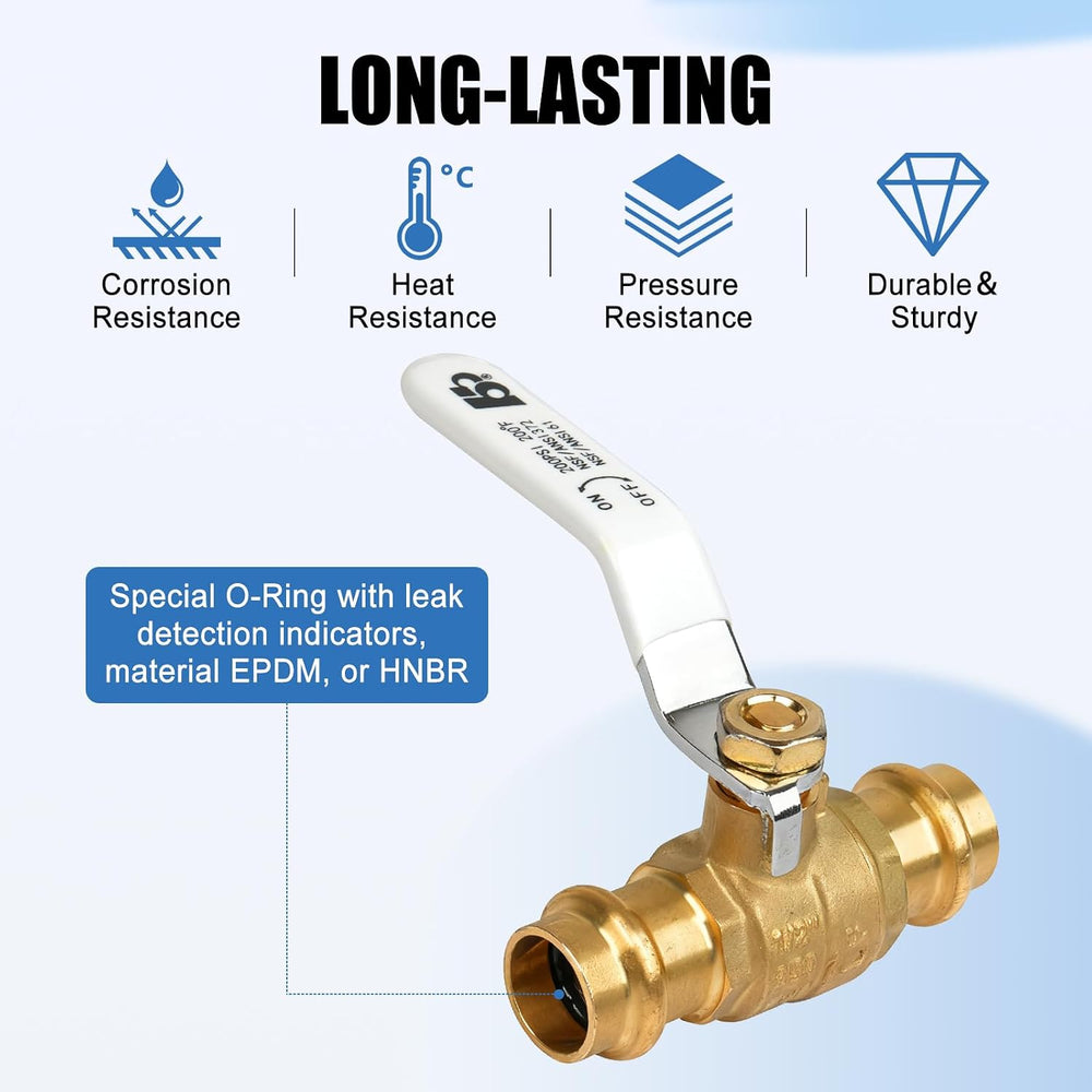 5PCS 1/2" ProPress Brass Ball Valve Press-Fit Ball Valve Fittings to Pre...
