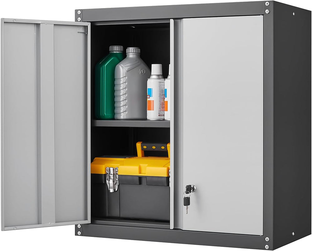 GREATMEET Lockable Storage Cabinet, Metal Garage Storage Cabinets, Metal Wall