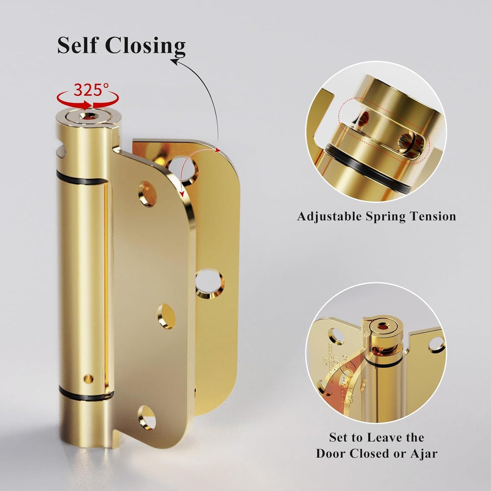 Sophia 4 Pack Self-Closing Door Hinge 3.5 Inch Rounded 5/8 Radius, Spring Loa...