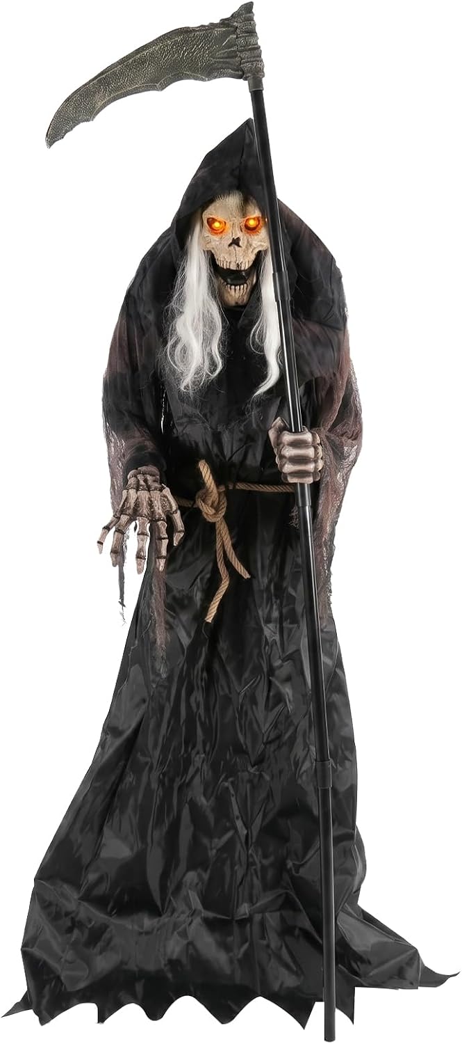 6FT Animated Grim Reaper Halloween Decoration - Sound Activated Halloween Ani...