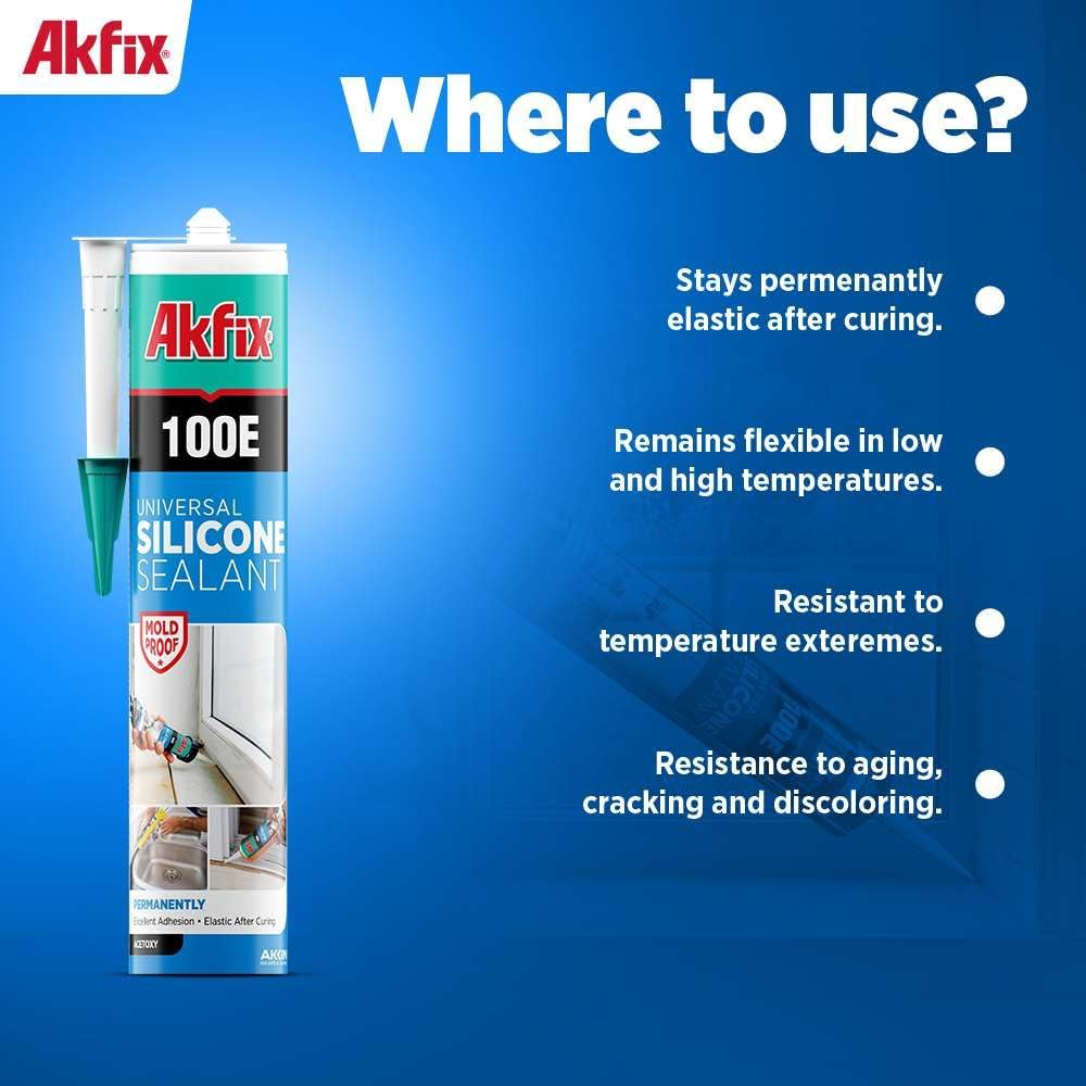 Akfix 100E RTV Gray Silicone Caulk (12x10.1 fl.oz.) - 100% Waterproof Silicon...