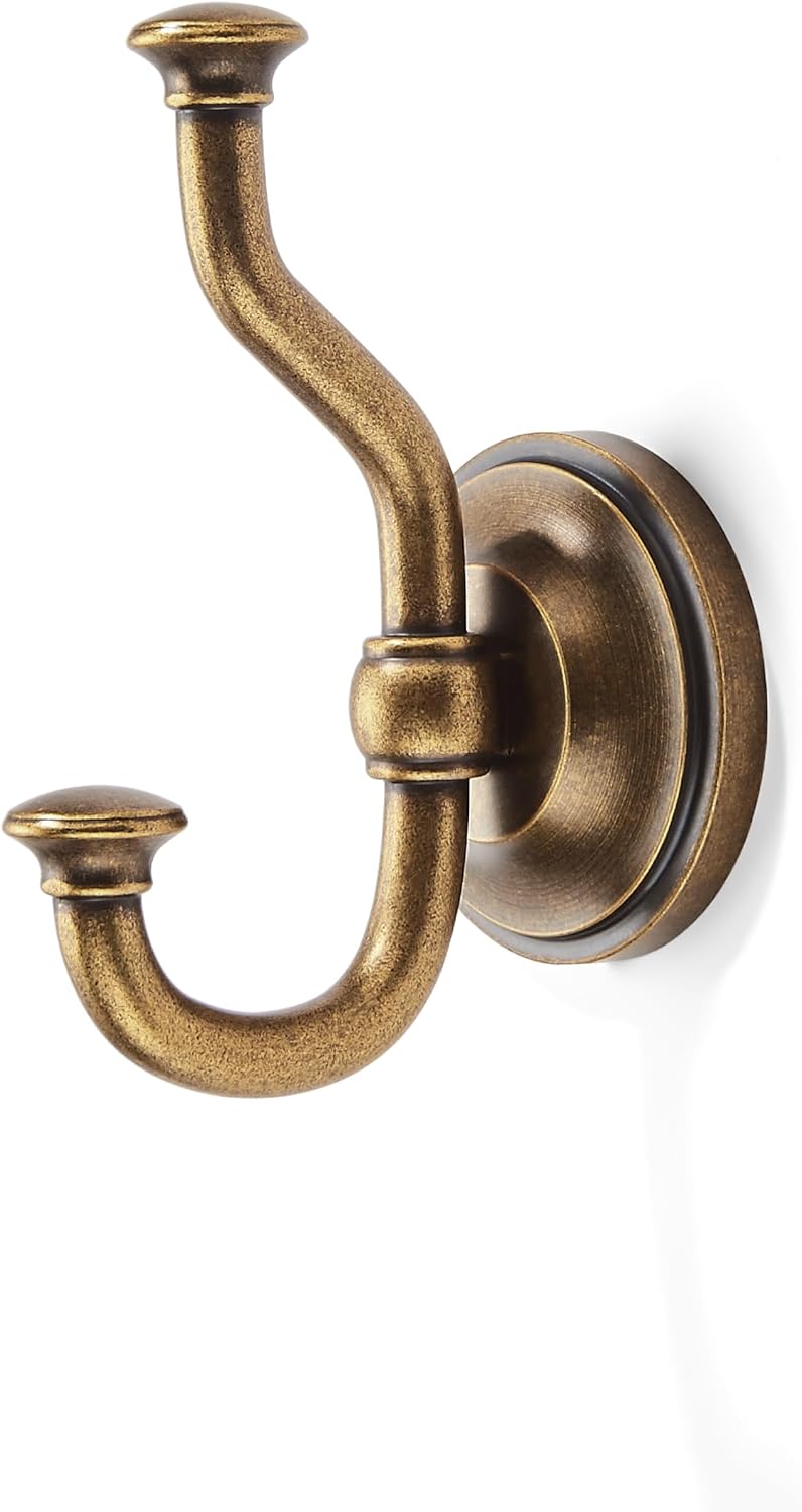 khtumeware 3 Pack 4-1/2 Inch Zinc Alloy Antique Brass Towel Hooks