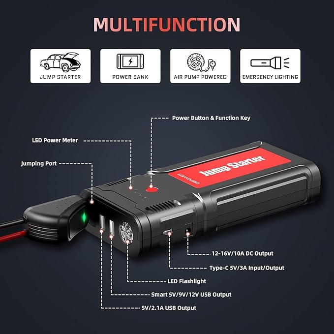 DBPOWER Jump Starter 2750A Peak 76.96Wh Portable Car Jump Starter 12V Auto